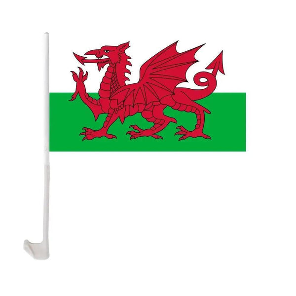 Wales Car Flag with Window Clip and Pole - Flag for Car Window