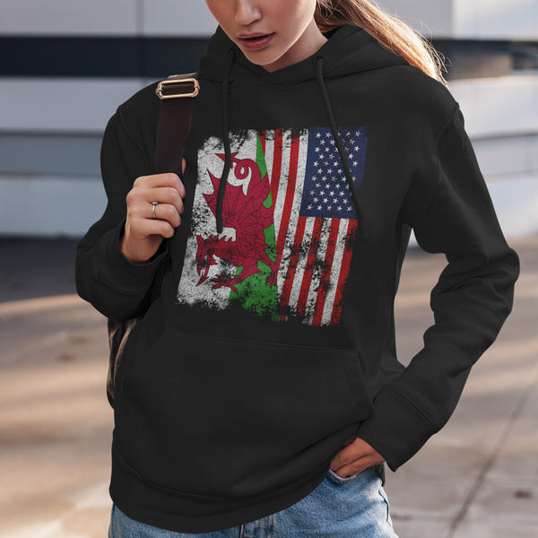 Wales USA Flag - Half American Hoodie