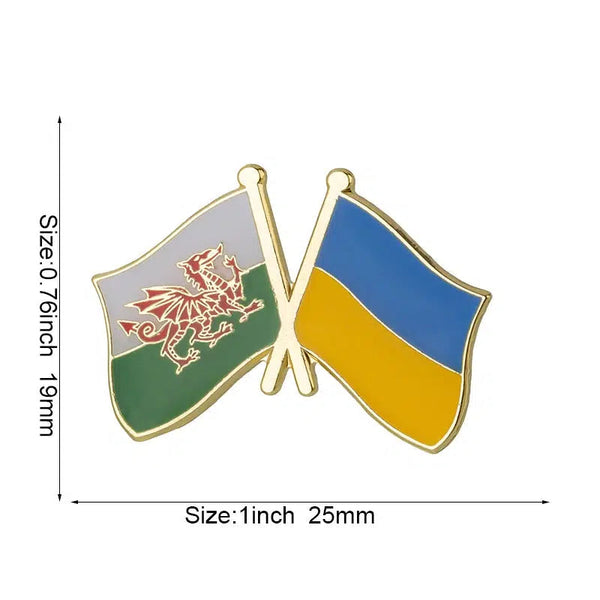 Wales Ukraine Flag Lapel Pin - Enamel Pin Flag