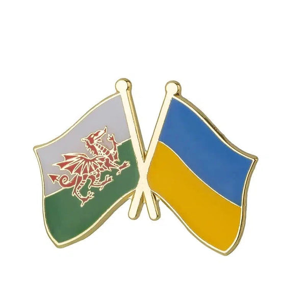 Wales Ukraine Flag Lapel Pin - Enamel Pin Flag
