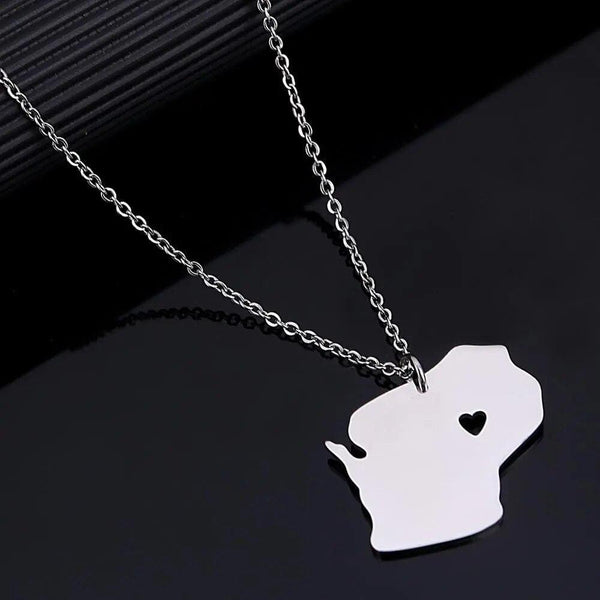 Wisconsin USA Map Necklace