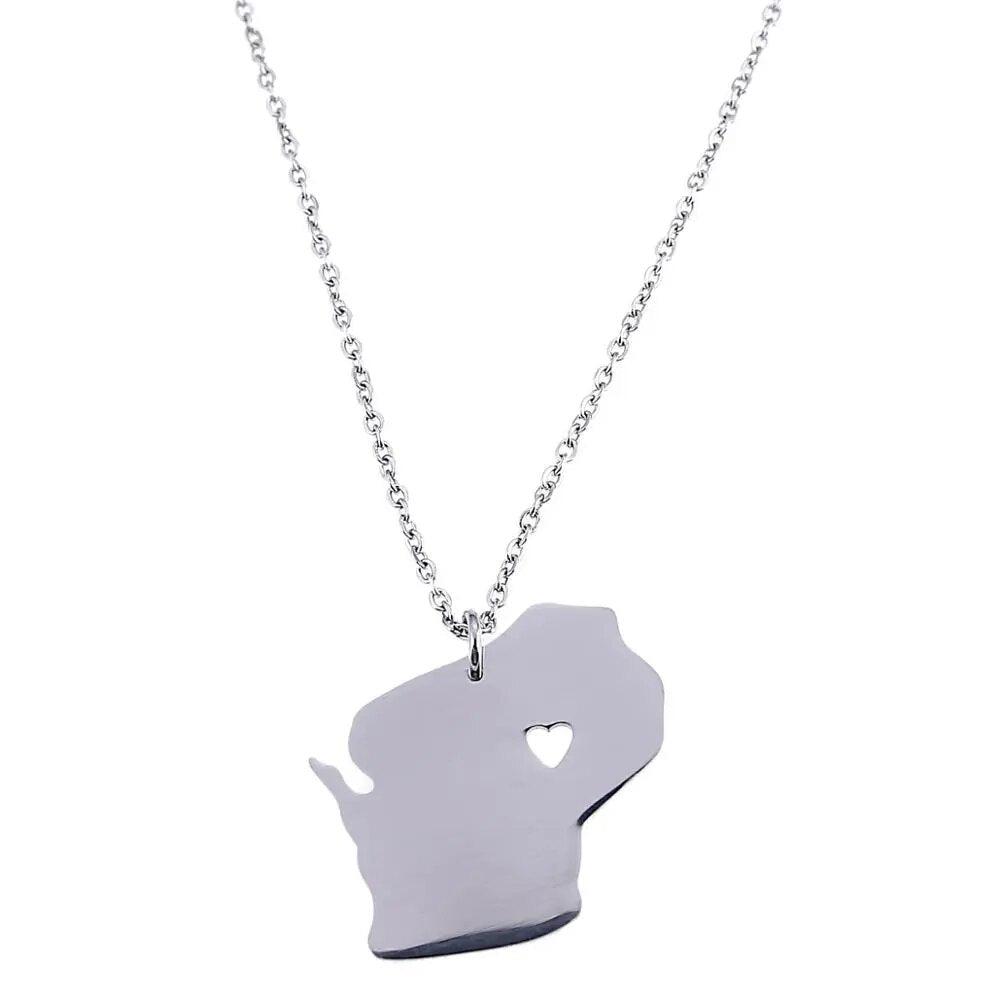 Wisconsin USA Map Necklace