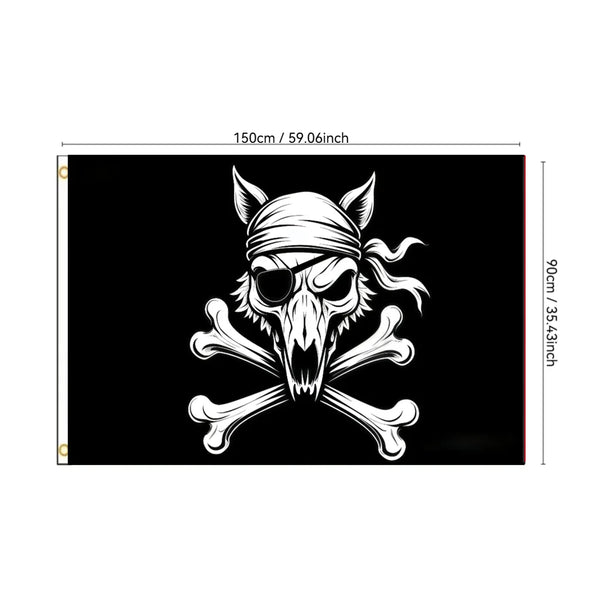 Wolf Pirate Flag - Skull and Crossbones Flag - 90x150cm(3x5ft) - 60x90cm(2x3ft)