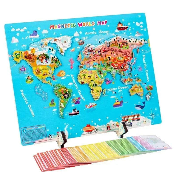 Wooden World Map Puzzle with Flags - 92Pcs Geography Puzzle & Flash Cards