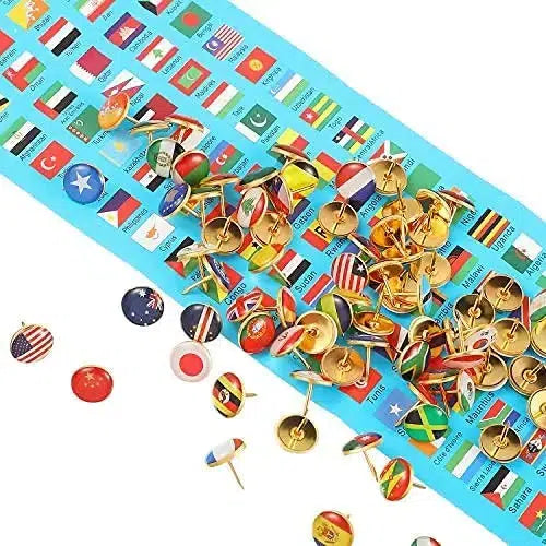 World Flag Push Pins - 100Pcs