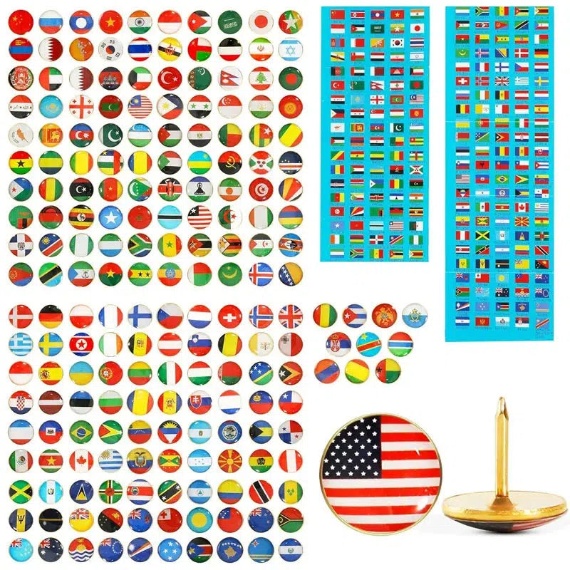 World Flag Push Pins - 200Pcs