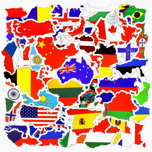 World Flag Sticker Set - 50 Pcs