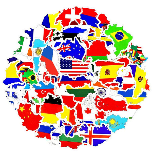 World Flag Sticker Set - 50 Pcs