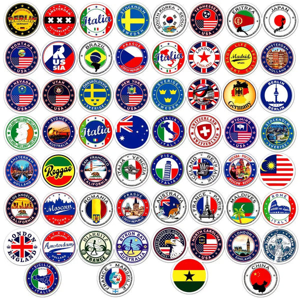 World Flag Sticker Set - 60 Pcs