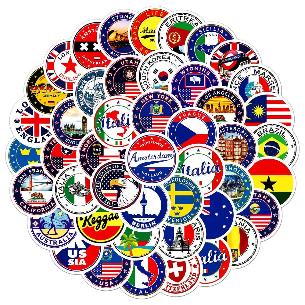 World Flag Sticker Set - 60 Pcs