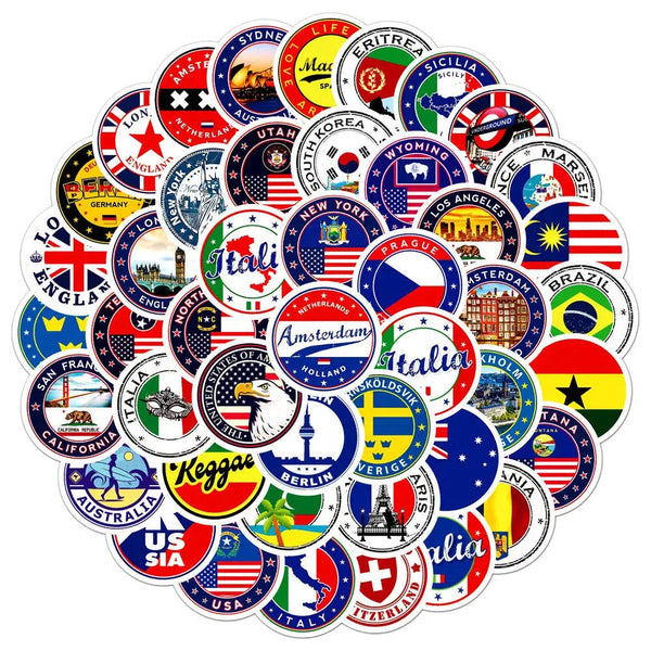 World Flag Sticker Set - 60 Pcs
