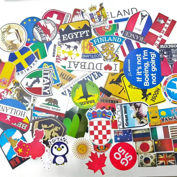 World Flag Stickers - 64pcs PVC Waterproof Country Sticker Pack