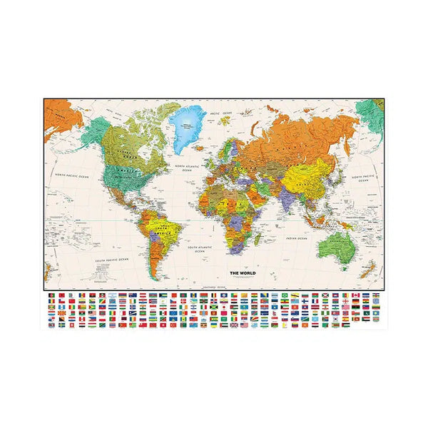 World Map with Flags (White Edition) - 120x80cm(47x31in)