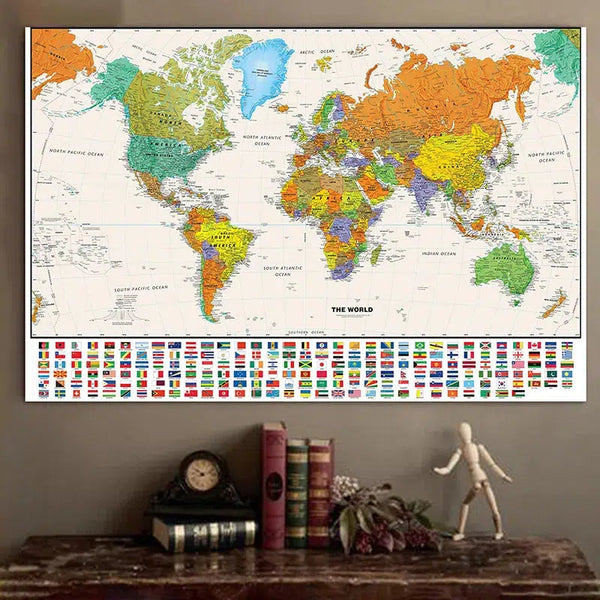 World Map with Flags (White Edition) - 150x100cm(5x3ft)