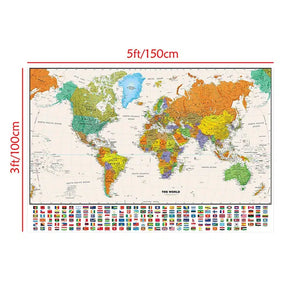 World Map with Flags (White Edition) - 150x100cm(5x3ft)