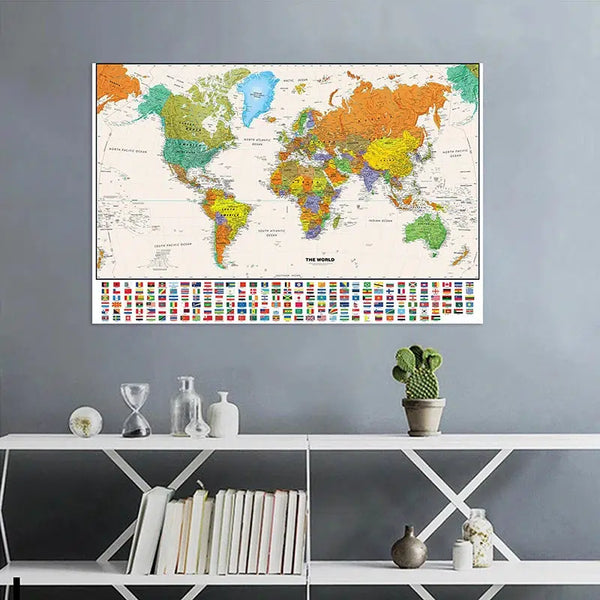 World Map with Flags (White Edition) - 150x100cm(5x3ft)