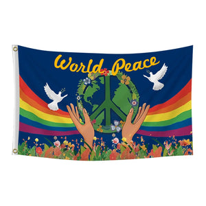 World Peace Flag - 90x150cm(3x5ft) - Rainbow Peace Sign Flag