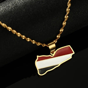 Yemen Flag Map Necklace