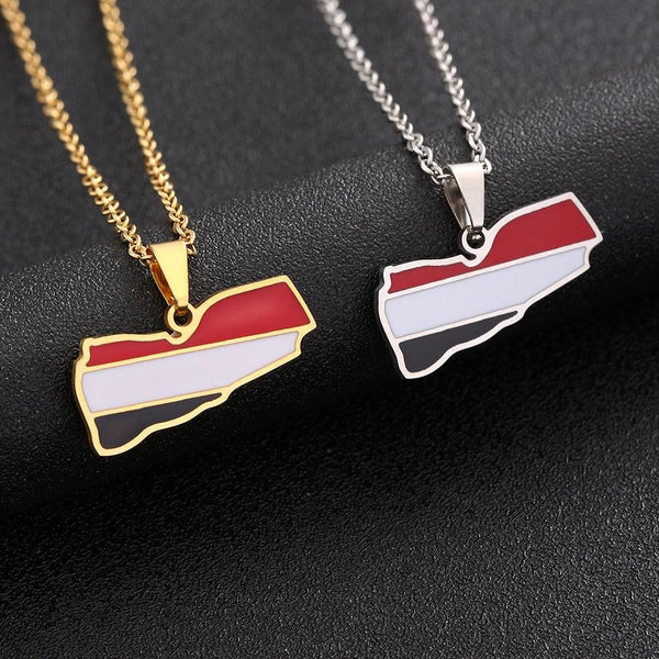 Yemen Flag Map Necklace