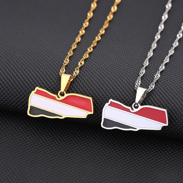 Yemen Flag Map Necklace