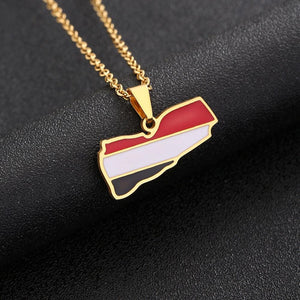 Yemen Flag Map Necklace