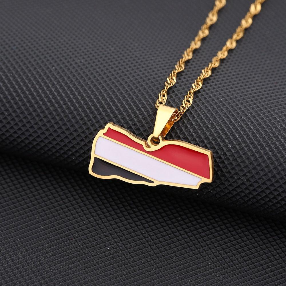 Yemen Flag Map Necklace