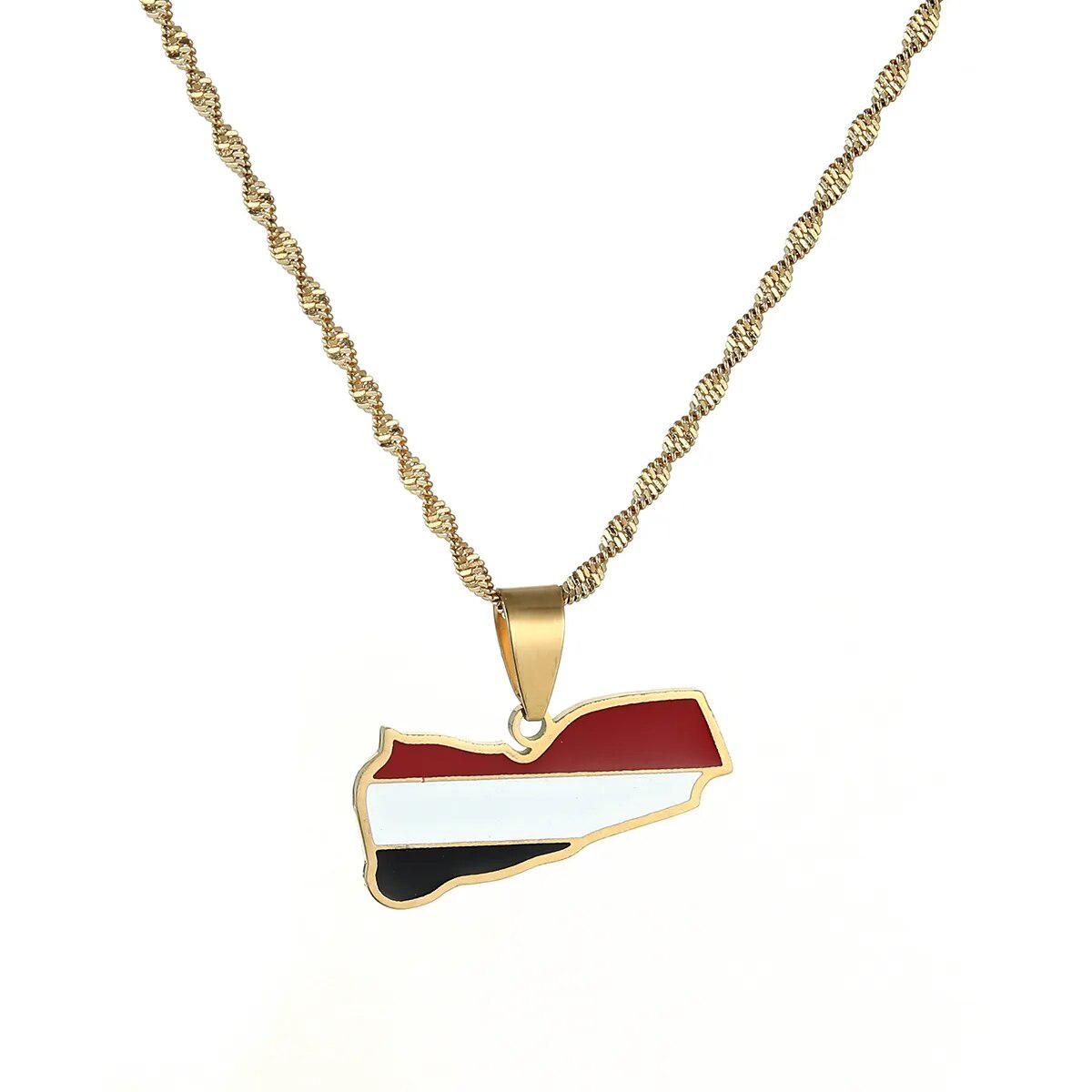 Yemen Flag Map Necklace