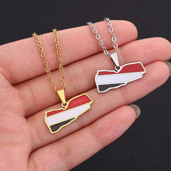 Yemen Flag Map Necklace