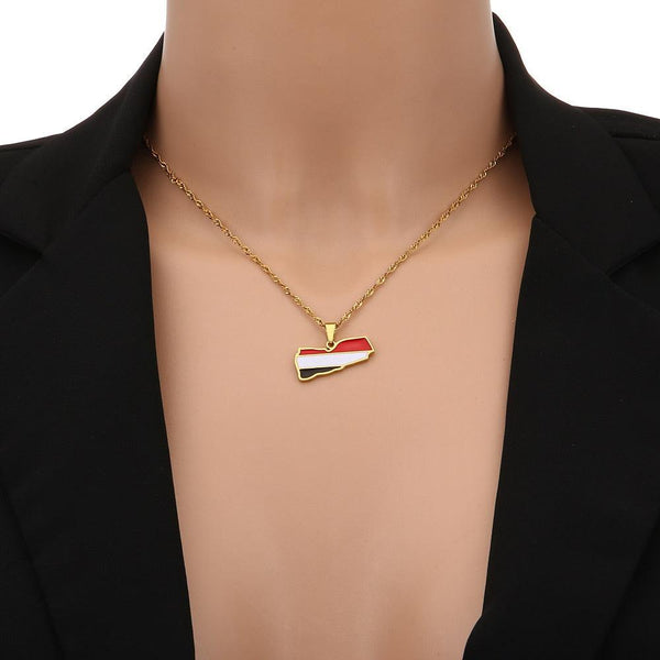 Yemen Flag Map Necklace