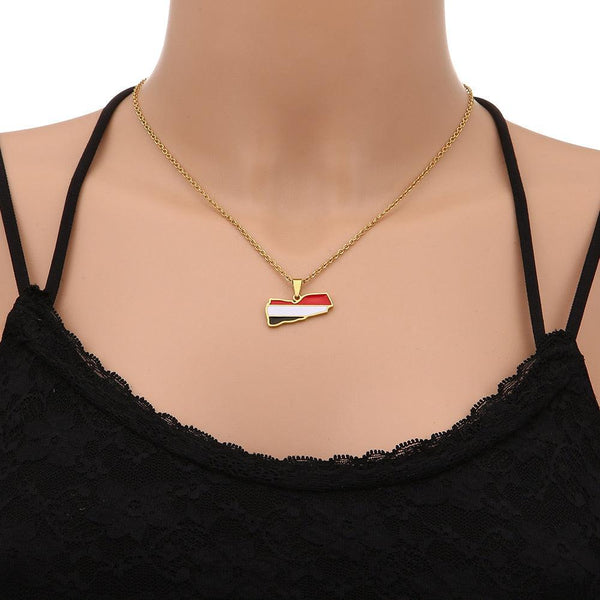 Yemen Flag Map Necklace