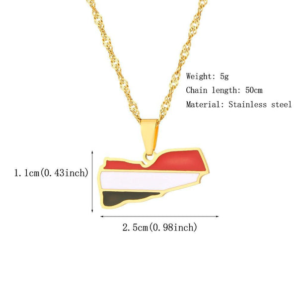 Yemen Flag Map Necklace