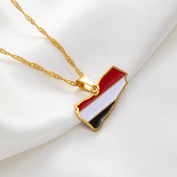 Yemen Flag Map Necklace