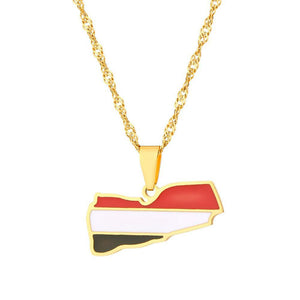 Yemen Flag Map Necklace