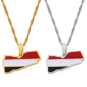 Yemen Flag Map Necklace