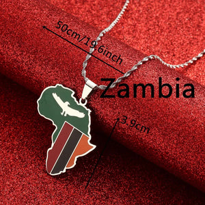 Zambia Flag Map Necklace