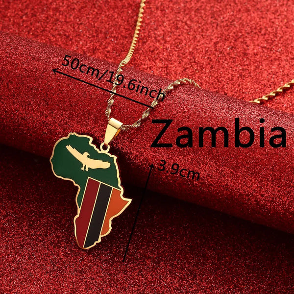 Zambia Flag Map Necklace