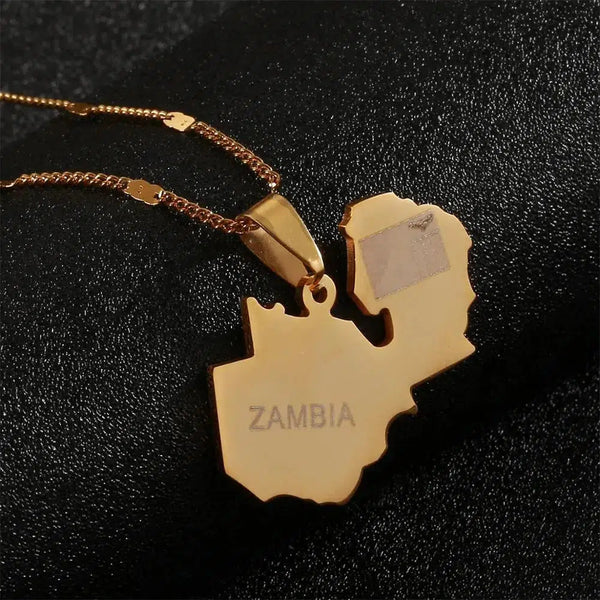 Zambia Flag Map Necklace