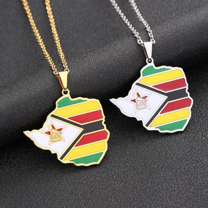 Zimbabwe Flag Map Necklace