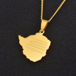 Zimbabwe Flag Map Necklace