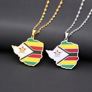 Zimbabwe Flag Map Necklace