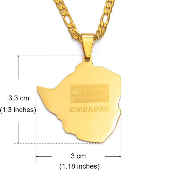 Zimbabwe Flag Map Necklace