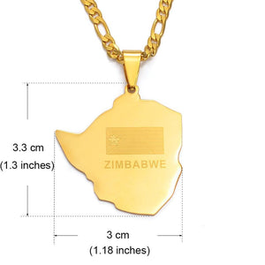 Zimbabwe Flag Map Necklace