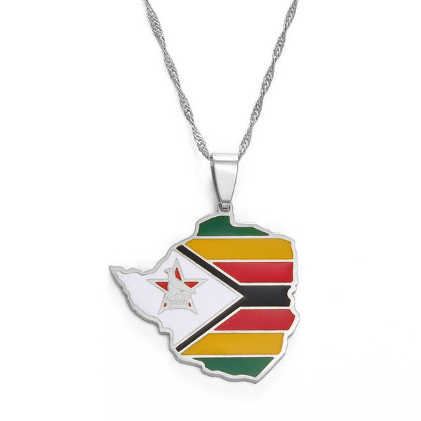 Zimbabwe Flag Map Necklace