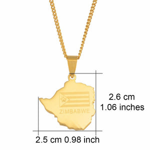 Zimbabwe Flag Map Necklace