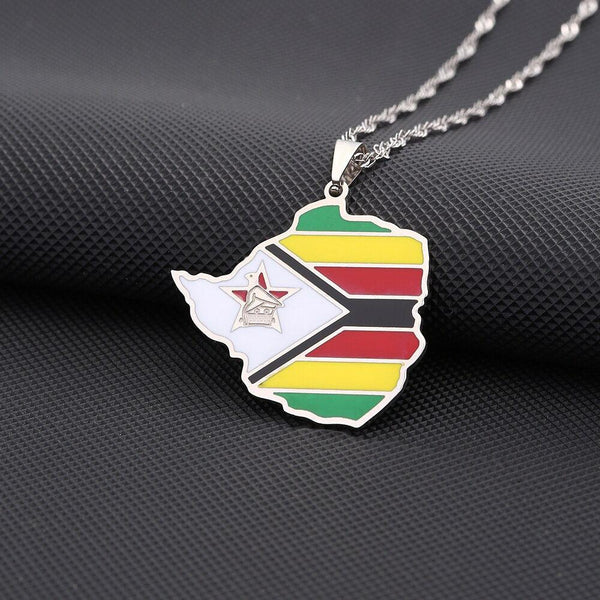 Zimbabwe Flag Map Necklace