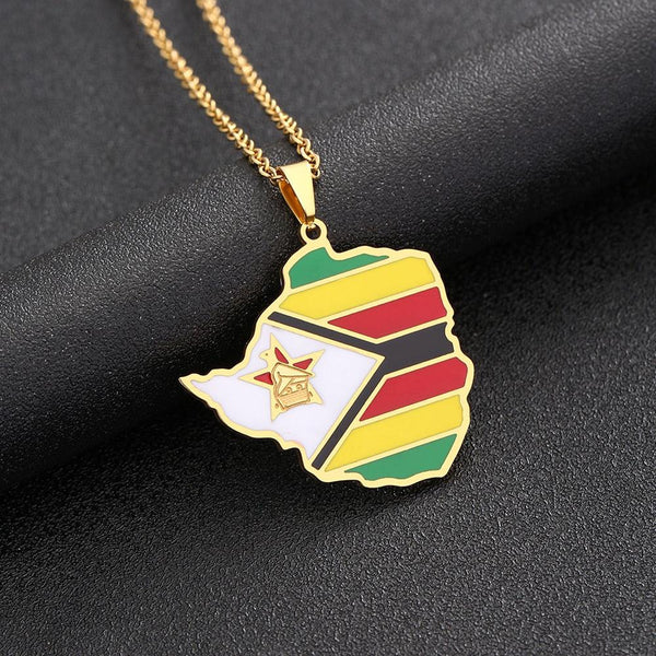 Zimbabwe Flag Map Necklace