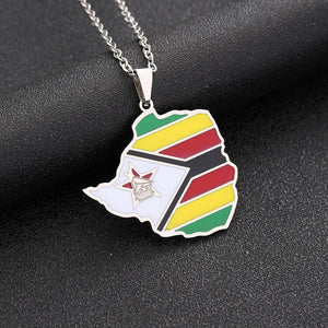 Zimbabwe Flag Map Necklace