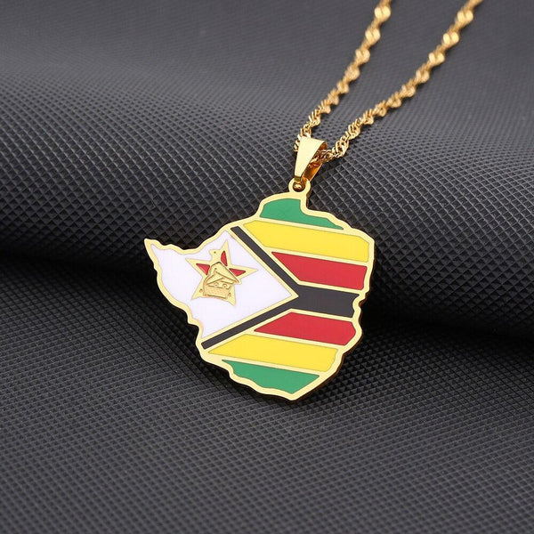 Zimbabwe Flag Map Necklace