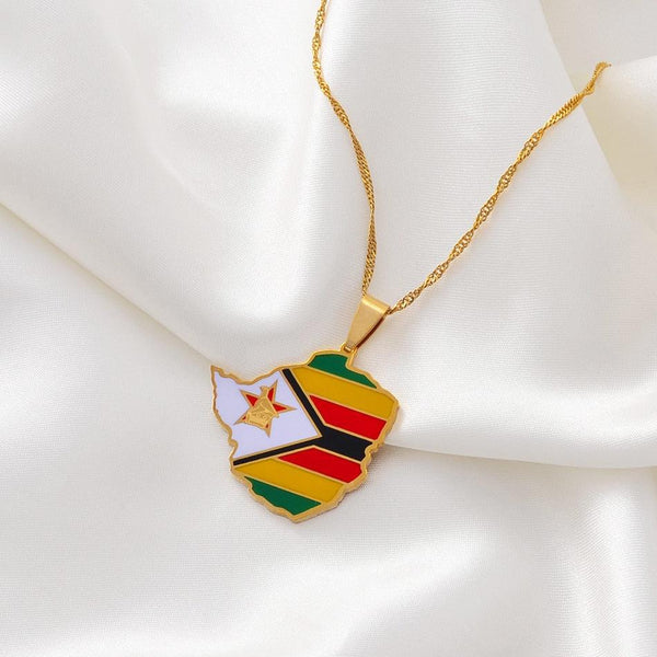 Zimbabwe Flag Map Necklace