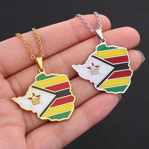 Zimbabwe Flag Map Necklace